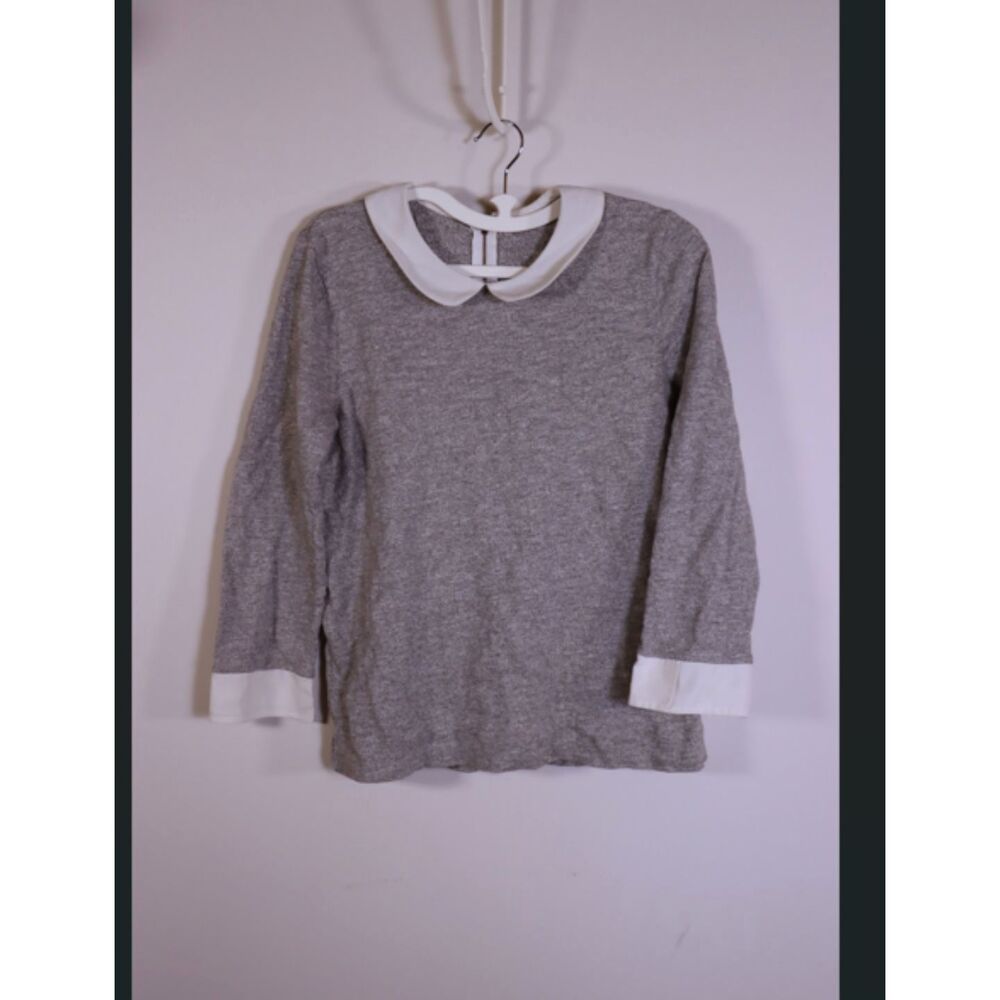 J.Crew Gray Babydoll Collar Blouse Small Cotton 3/4 Sleeve Business Casual